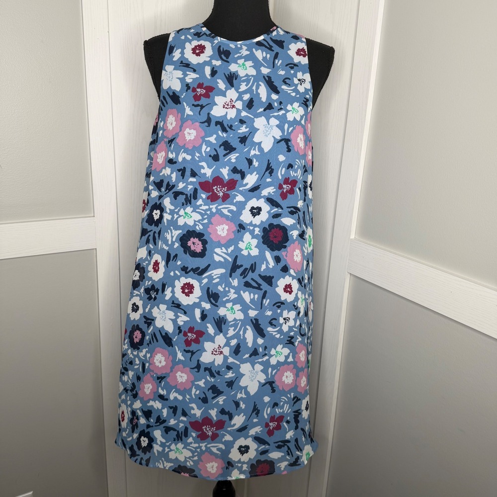 Loft Outlet Dress Womens Small Blue Floral Sleeveless Relaxed Fit Shift Mini